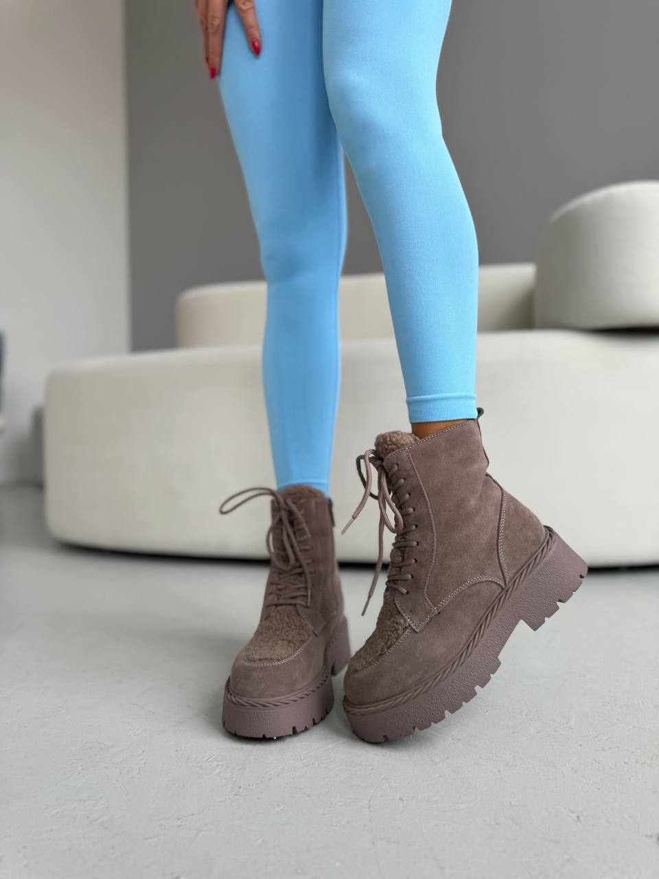 Ботинки зимние "Мадлен" в цвете капучино