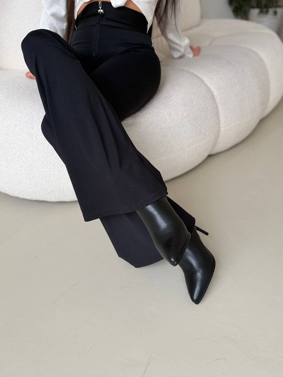 Ботильоны зимние "Карла" в черной коже