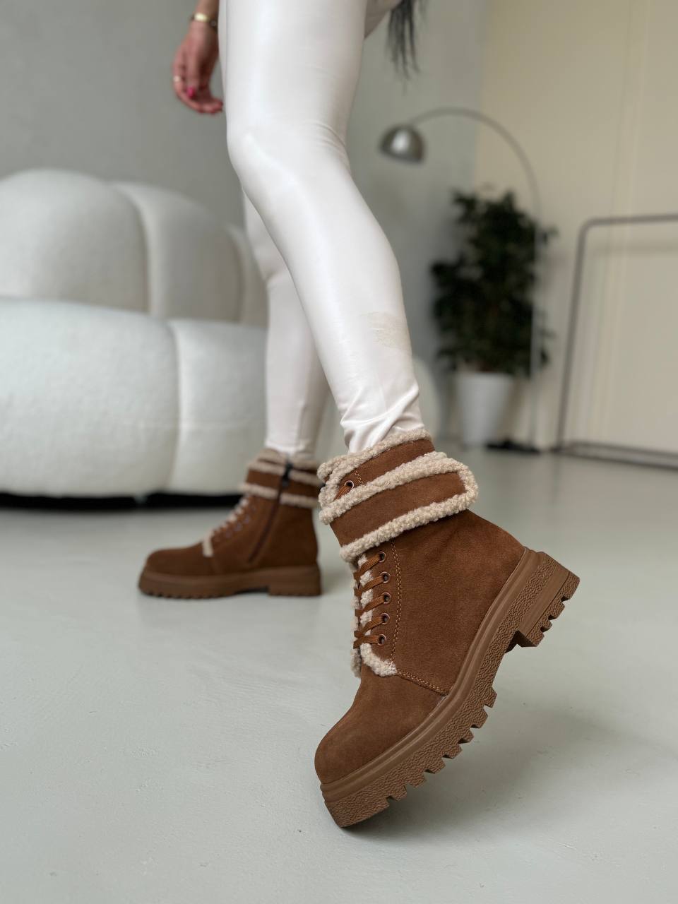 Ботинки зимние "Эшли" в рыжей замше