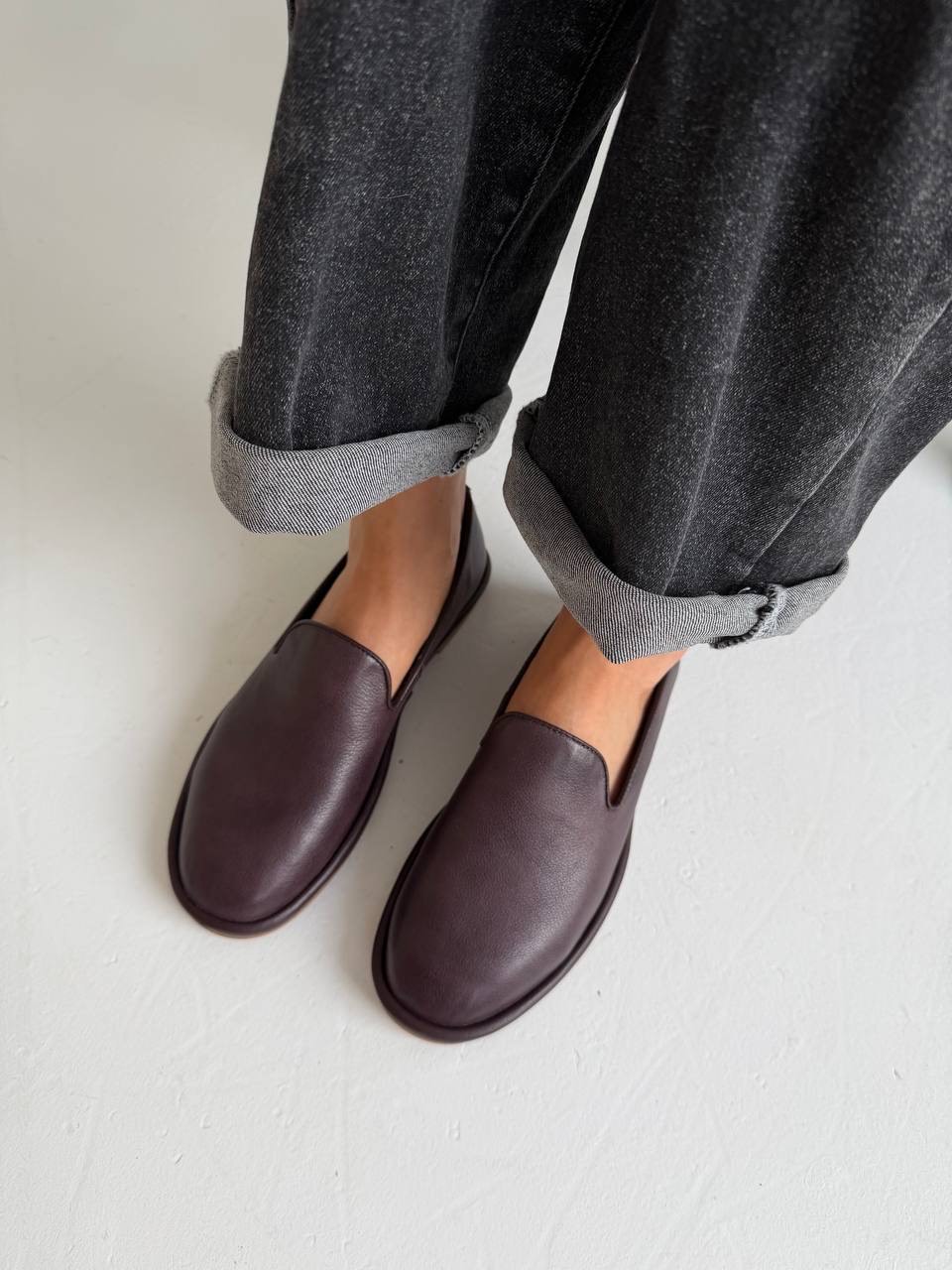 Лоферы "Лесли" в бордовой коже