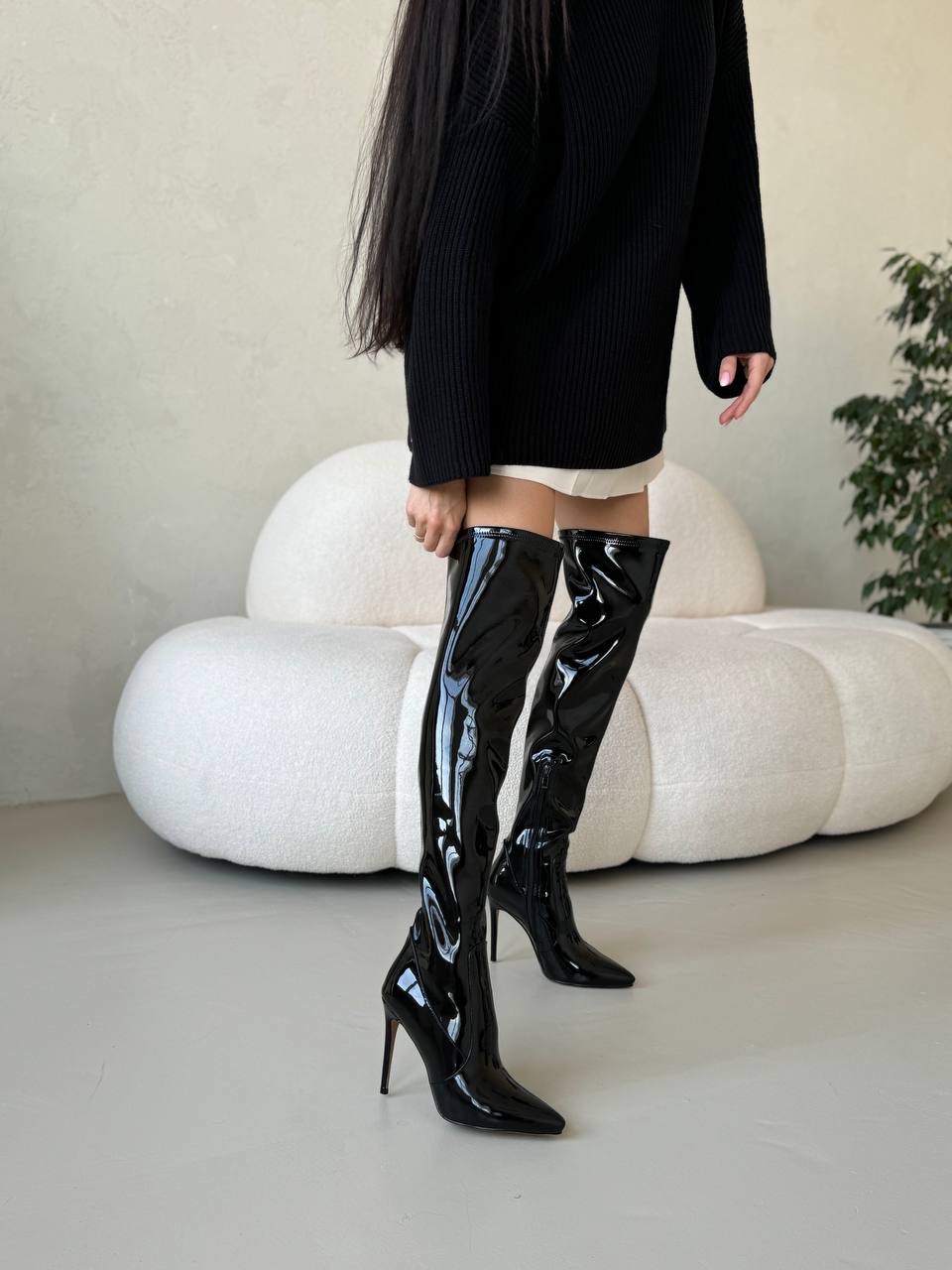 Ботфорты “Амайя” в черном лаке