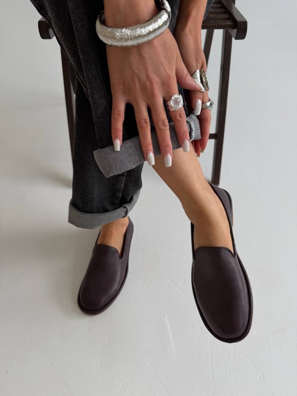 Лоферы "Лесли" в бордовой коже