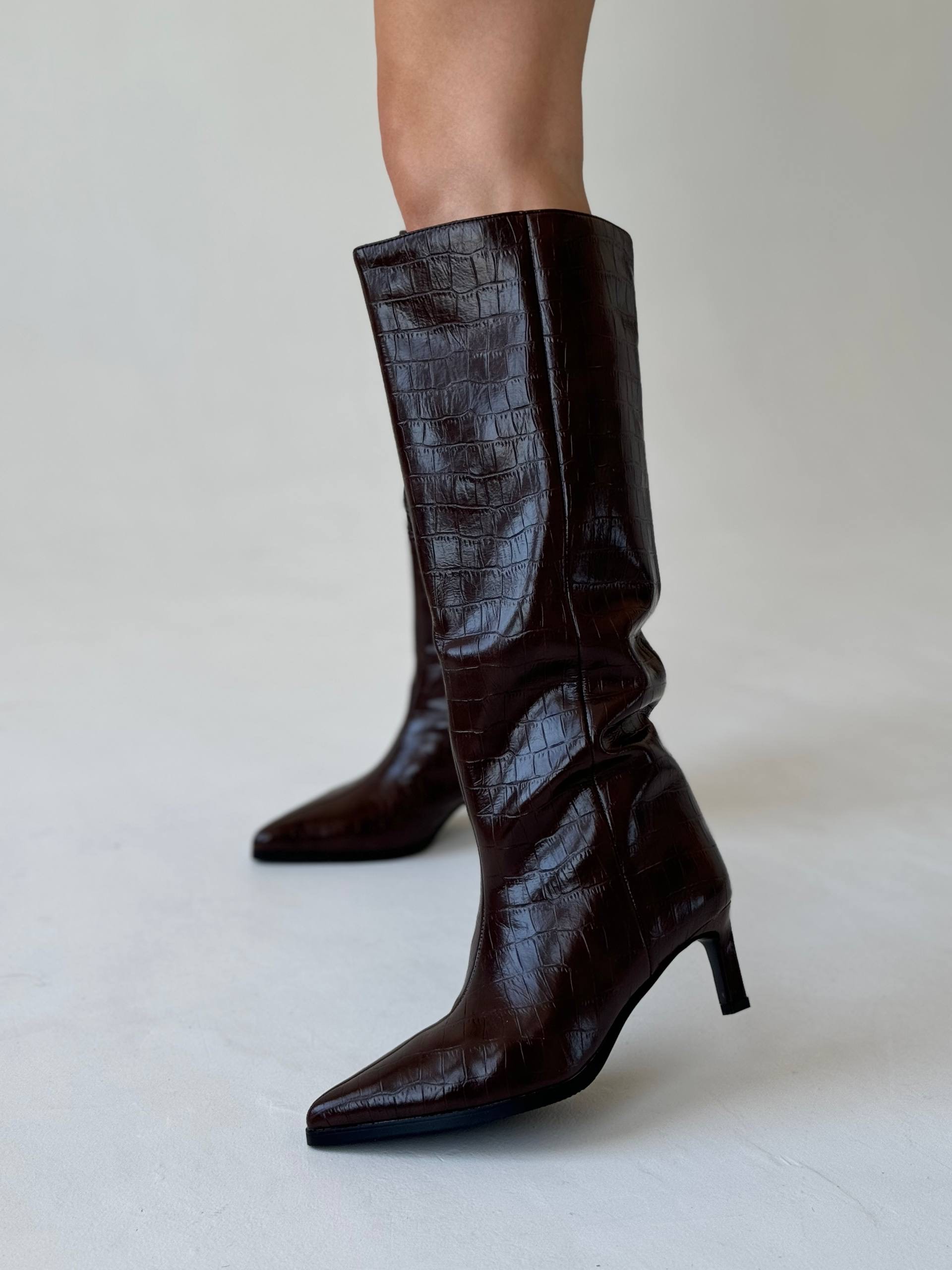 Сапоги зимние “Арин” в шоколадной рептилии